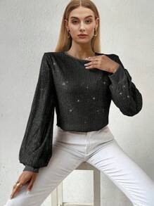 Chiquease 燈籠袖亮片襯衫