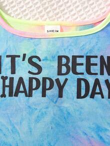 SHEIN Bộ áo liền quần in chữ ombre dệt kim của Tween Girl - Nhiều màu - Xem 6