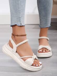 1 Pair Women's Platform Sandals, Lightweight, Strap Chunky Sole Sandals For Early Summer Wear, Fairy Style, Fashionable Versatile Non-Slip Roman Shoes, Match With Dress Or Pants, Must-Have Item For Women - Apricot - View 3