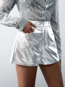 Maija Women Fashion Silver Color Party Shorts, Festival - Silver - View 7