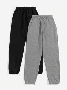 SHEIN Tall 2pcs Solid Drawstring Waist Sweatpants - Multicolor - View 1