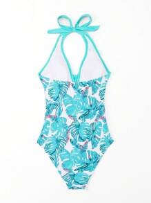 Swim Lushoire Women's Plant Print Tummy Control One Piece Swimsuit, Random Print, Perfect For Beach And Pool, Summer,Summer Beach - Mint Blue - View 2