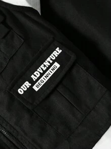 SHEIN 男童3入組休閒貨運風英文印花無袖背心、純色短袖上衣和運動褲 - 黑與白 - 查看 3