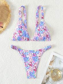 Swim Mod Floral Print Two-Piece Bikini Set, Perfect For Vacation, Summer Beach - Multicolor - View 3