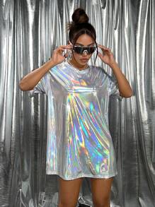 SHEIN ICON Quá lớn Phân cực Lớp áo Váy áo thun - trắng - Xem 6