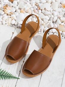 planare Women's Fashionable Casual Vacation Style Back Strap And Ankle Strap Peep Toe Slingback Comfortable Brown Flat Sandals For Summer