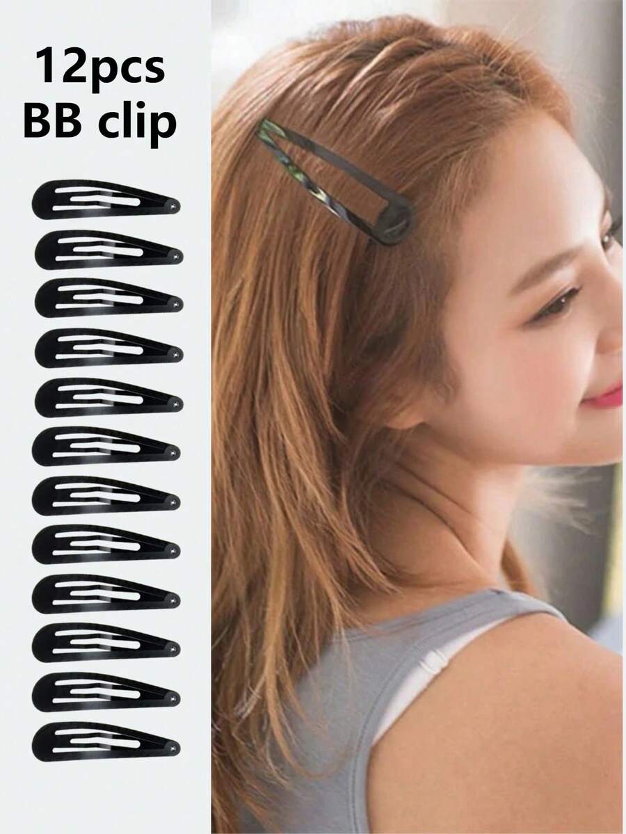 12入組頭髮夾套裝,包含bb夾、劉海夾、短曲夾、黑邊水滴形夾等簡約成人髮夾 - 黑色 - 查看 1
