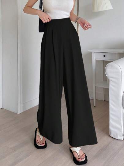 DAZY 女士纯色宽松休闲裤，女士正装裤