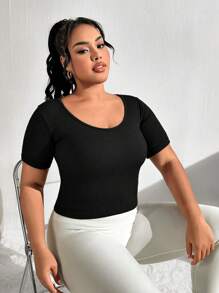 Easithlete Plus Size Solid Color Round Neck Short Sleeve Slim Fit Sports T-Shirt