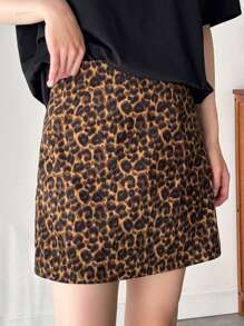 FRIFUL Women's Leopard Print Mini A-Line Skirt,Pencil Skirt - Brown - View 6