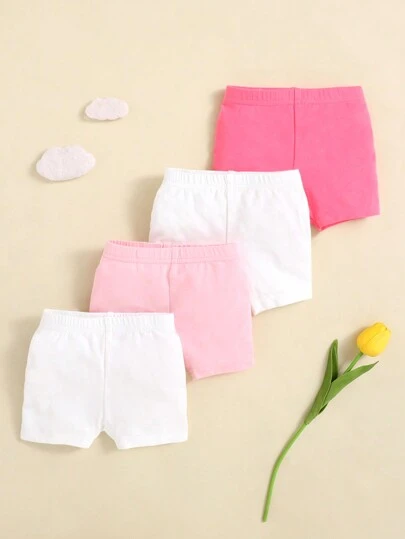 SHEIN 女婴针织柔软纯色休闲短裤四件套（松紧腰带）