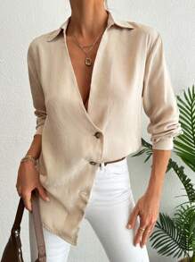 RueChic COTTLINE INLAID EMBROIDERY DETAIL SHIRT BLOUSE - Beige - View 3