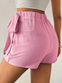 Chiquease Women's Solid Color Side Tie Skorts, Suitable For Summer - Pink - View 2