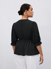 BizChic Camisa A-line Casual De Talla Grande Con Cordón De Botones Frontales Y unicolor - Negro - Ver 2