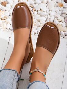 planare Women's Fashionable Casual Vacation Style Back Strap And Ankle Strap Peep Toe Slingback Comfortable Brown Flat Sandals For Summer