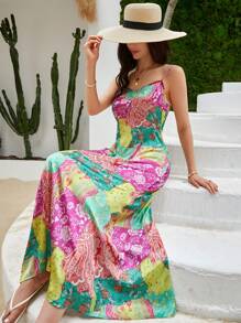 EURMUSE Womens Sleeveless Strap Dress With Paisley Print - Multicolor - View 3