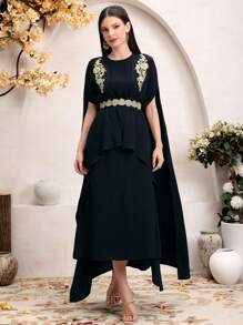 Modelyn Women's Embroidery Poncho And Sleeveless Dress Set 2 Pieces Set - Black - View 5