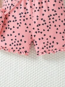 Rompers estampado de corazón con tirantes espagueti y cintura elástica para niñas jóvenes para las vacaciones de verano en la playa y el tiempo de juego, verano