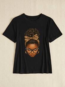 BamGleam Women's Casual Short Sleeve T-Shirt With Character Print, Suitable For Summer Graphic Cheetah Print Tees Women Tops