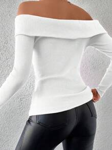 SHEIN Cottnline 女士露肩純色休閒t恤2入套裝（藍色和白色） - 彩色 - 查看 2