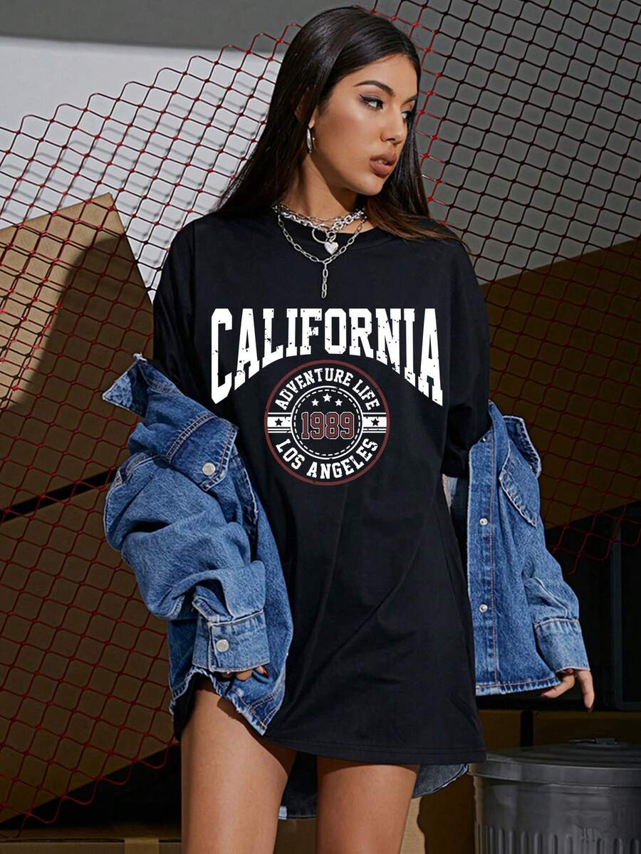 SHEIN Unity 字母和極簡主義印花鬆身t卹 - 黑色 - 查看 1