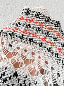 Breezaya Suéter holgado de cuello redondo con contraste de color y calado, jersey de punto para otoño e invierno - Blanco - Ver 7