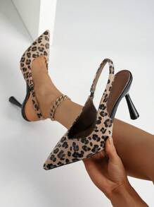 Giày cao gót mũi nhọn in họa tiết da báo có dây đeo sau lưng thời trang cho nữ - Nhiều màu - Xem 1