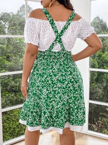 SHEIN LUNE Conjunto de 2 piezas de talla grande para mujeres con estilo campestre de parches con estampado floral pequeño - Multicolor - Ver 2