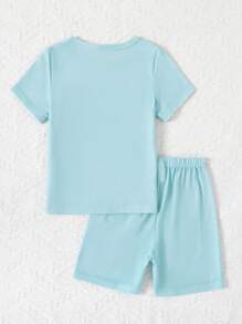 Young Boy Casual 2pcs/Set Alphabet Printed Short Sleeve T-Shirt And Shorts Homewear - Green - View 2
