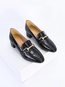 2021新款春夏女款石紋設計厚跟尖頭高跟鞋,適用於室外工作（石紋隨機發送） - 黑色 - 查看 7