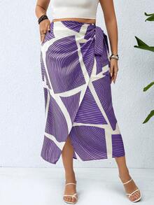 SHEIN LUNE Váy có dây đeo spaghetti viền bất đối xứng thời trang dành cho nữ cỡ lớn - Màu tím - Xem 3