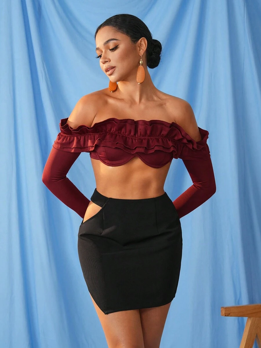 Mauricio Caetano Designer Women's Hollow Out Asymmetrical Mini Elegant Skirt, For Holiday, Party, Festival - Black - View 1