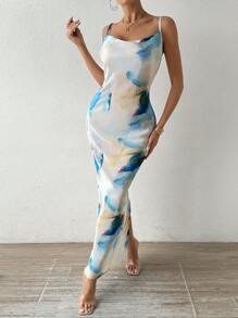 Chiquease Ladies' Printed Ribbed Cami Dress, Suitable For Summer - Blue - View 5