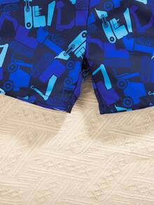 2入組可愛越野車漫畫字母印花圓領短袖上衣和短褲套裝，適合幼童男孩日常穿著、上學、居家、春季、夏季