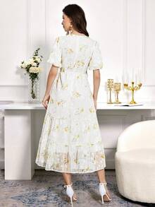 Modelyn 女士花印寬袖連帶腰帶連身裙 - 黃色 - 查看 2