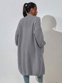 Chiquease Women's Solid Color Simple Cardigan, Suitable For Spring And Autumn,Ladies Late Fall Casual Pocket Drop Shoulder Oversized Light Grey Plain Women Cardigans,Casual Daily Wear,Long Sleeve Tops