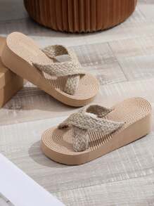 Women's Cross Strap Platform Sandals With Rope, Simple & Design, Suitable For All Seasons