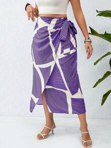 SHEIN LUNE Váy có dây đeo spaghetti viền bất đối xứng thời trang dành cho nữ cỡ lớn - Màu tím - Xem 6