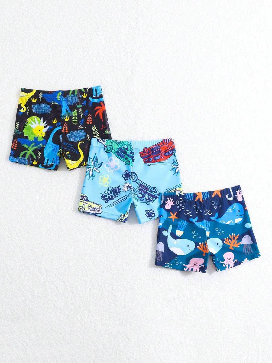 Pantalones Cortos De Natación Cuadrados Para Pierna De Baby Boy Con Estampado De Dibujos Animados Lindo - Azul - Ver 1