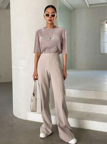 DAZY 純色垂墜袖t恤 - 淺灰紫 - 查看 4