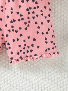 Rompers estampado de corazón con tirantes espagueti y cintura elástica para niñas jóvenes para las vacaciones de verano en la playa y el tiempo de juego, verano
