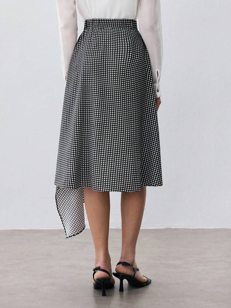 Women's Asymmetrical Hem Plaid A-Line Skirt