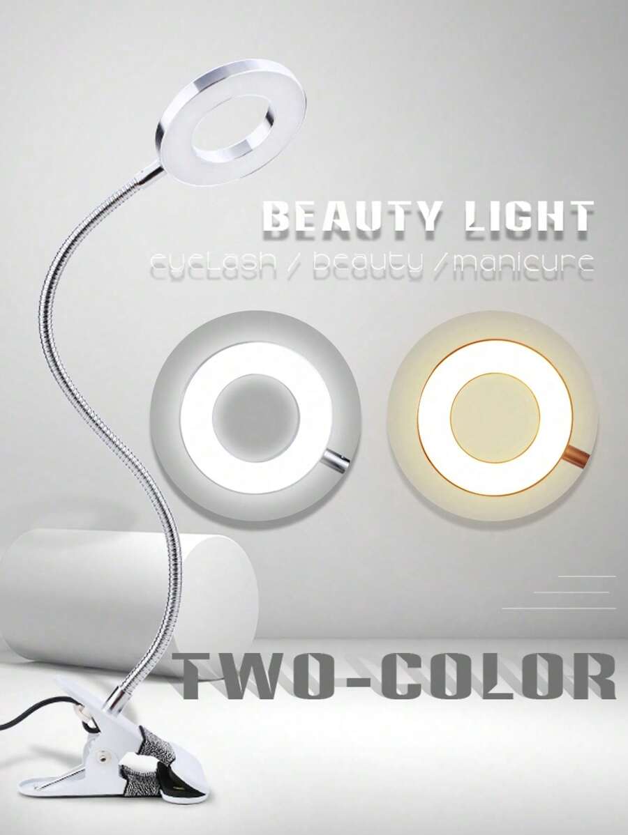 HMQ beauty 1 件 Led 睫毛美容燈雙色溫無影燈保護視力學習夾燈