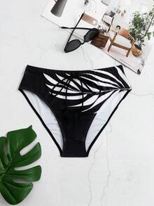 Manfinity Nam In thực vật Dây rút Tam giác Quần bơi Trunk , Thích hợp Đối với bờ biển In Mùa hè - Đen và trắng - Xem 3