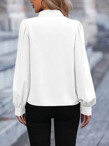 EMERY ROSE Camisa Casual De Mujer De Manga Larga Y Color Sólido - Blanco - Ver 2