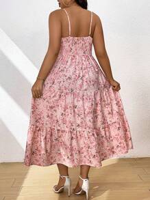 Flirla Plus Size Floral Print Cami Dress With Ruffled Hem For Summer Trip Maxi Vacation Beach Outfits Women