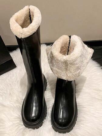 Kvinnors Nyhet Mode Elegant Läder Knä Längd Snöstövlar , Varm & Bekvämt Med Foder , Svart