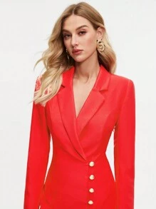 BizChic Women's Button-Front Long Sleeve Shirt Dress - Red - View 11