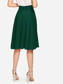 SHEIN Clasi Chân váy chữ A xếp ly trơn màu đơn giản dành cho nữ - Màu xanh lá cây đậm - Xem 2