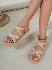 Dép đế bằng mùa hè dành cho nữ, Giày trượt Espadrille, Hở mũi, Thường ngày, Dép xỏ ngón, Hoàn hảo cho Kỳ nghỉ ở Bãi biển - màu nâu - Xem 5
